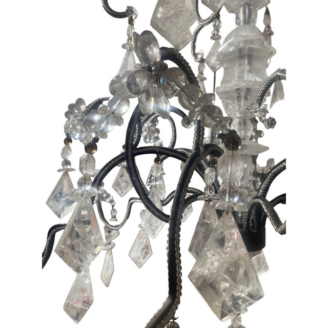 Elegant Italian Rock Crystal & Black Metal Chandelier. 20th Century. For Sale - Image 9 of 11