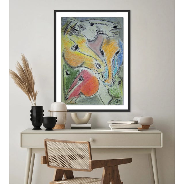 Contemporary Tower of Horses I by Donna Bernstein, Art Print in Black Frame, Medium For Sale - Image 3 of 4
