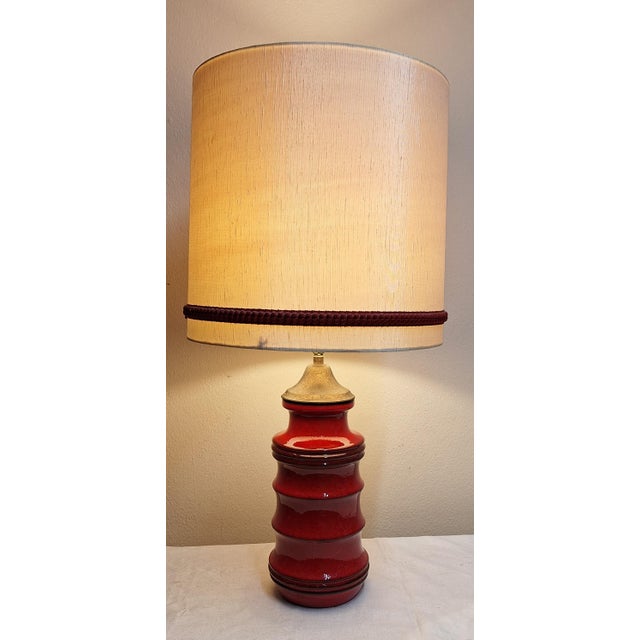 Textile German Red Ceramic Table Lamp with Cream Fabric Shade, 1970s For Sale - Image 7 of 7