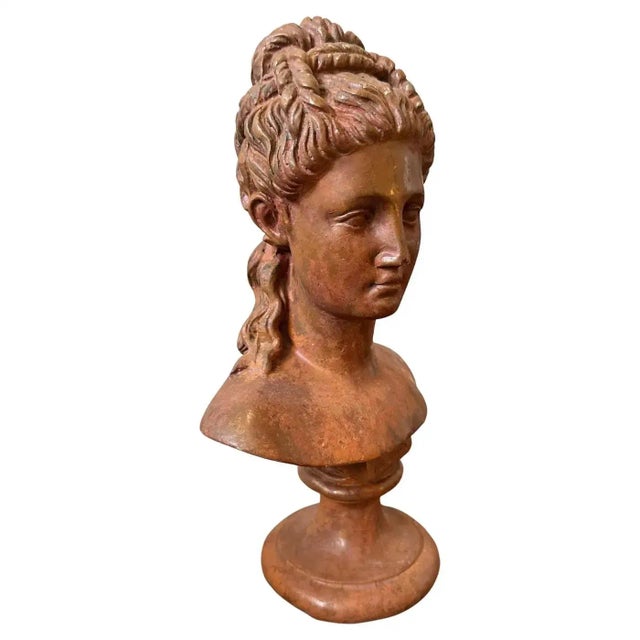 A red patina metal bust of a woman manufatured in Italy in early 19th century, good conditions overall, metal it has this...