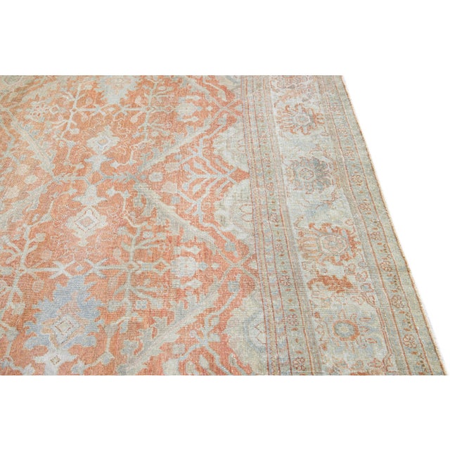 Antique Sultanabad Handmade Floral Pattern Orange Wool Rug For Sale In New York - Image 6 of 7
