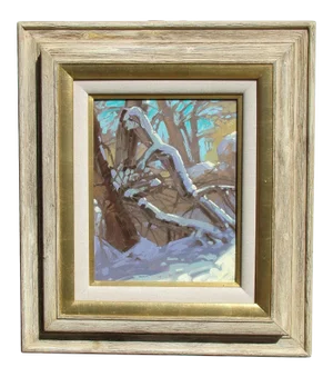 1990s "Winter Deadfall" Snowy Landscape Oil Painting by Kim Mackey, Framed