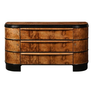 Art Deco Bookmatched & Burled Elm & Black Lacquer Sideboard by Donald Deskey For Sale