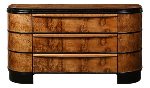 Art Deco Bookmatched & Burled Elm & Black Lacquer Sideboard by Donald Deskey