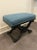 This is the Henredon Celerie Kemble Kimberly Bench upholstered in teal fabric and the rubbed black finish on the wood. A...