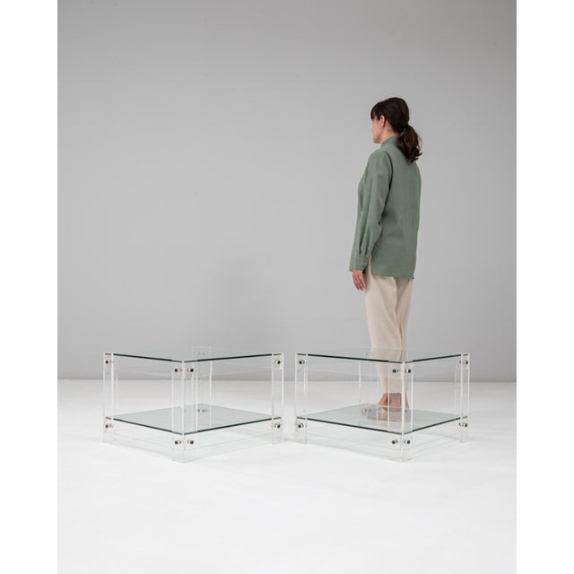 20th Century French Acrylic and Glass "Button Line" Side Tables - A Pair For Sale - Image 18 of 18