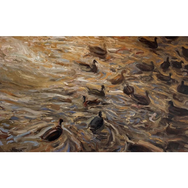 Waves #2 by Jim Beckner | Oil on canvas Ducks swimming in swirling water. For Sale