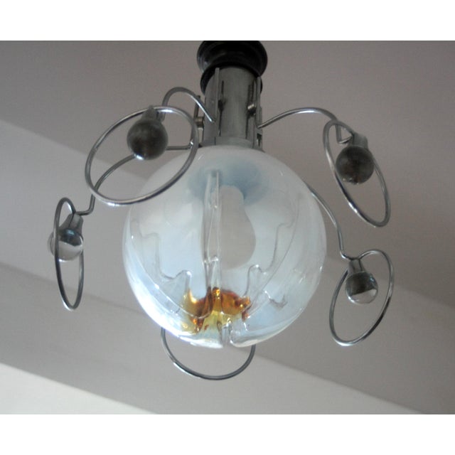 Glass Vintage Italian Space Age Pendant in Stainless Steel and Glass, 1970s For Sale - Image 7 of 11