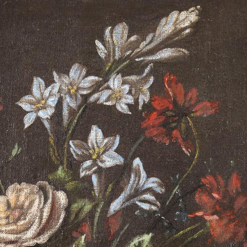 Vase with Flowers and Fruit, Oil on Canvas, Framed For Sale - Image 4 of 11