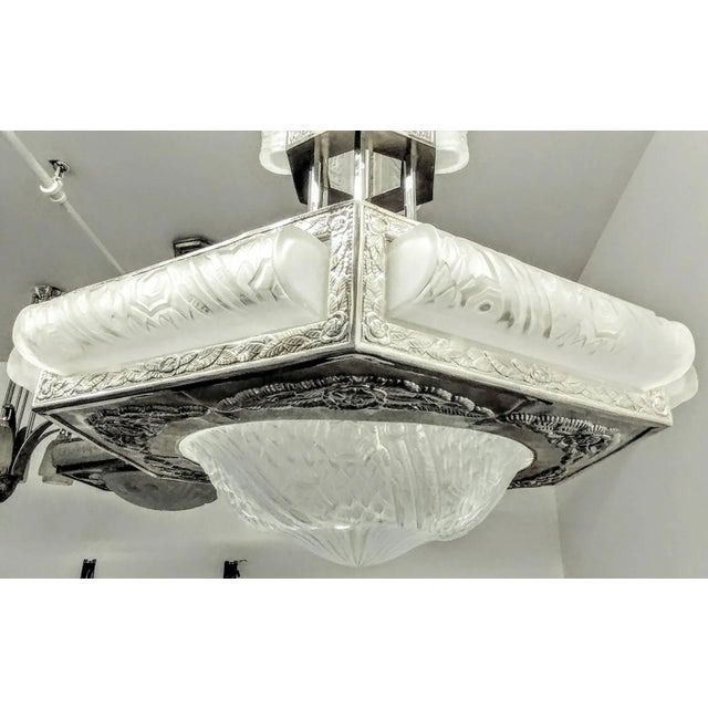 Metal French Art Deco Chandelier by Schneider For Sale - Image 7 of 11