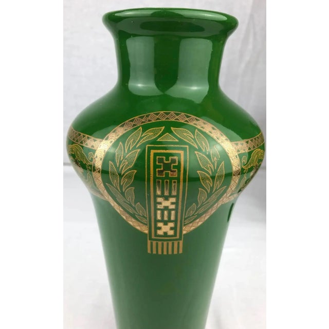 Sarreguemines Green and Gold Art Deco Porcelain Vases, France, 1940s For Sale In Miami - Image 6 of 8