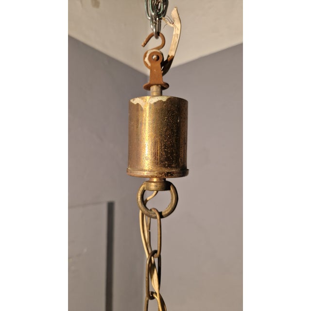 White Brass Chandelier with Apple-Shaped Milk Glass, 1950s For Sale - Image 8 of 9