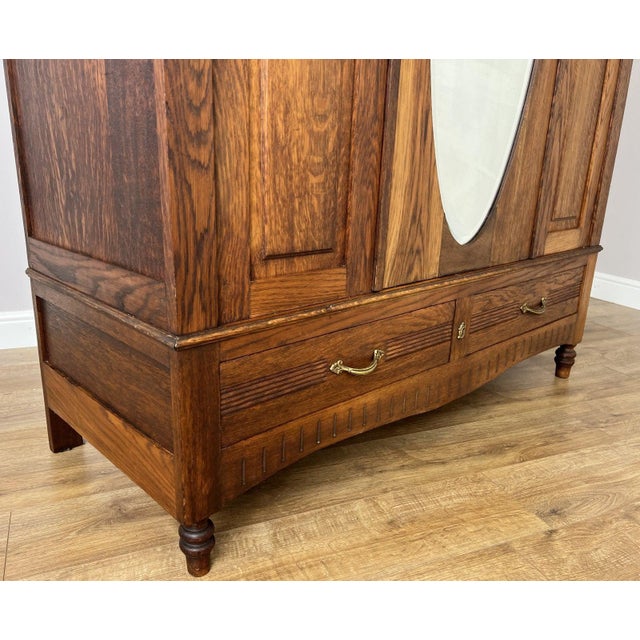 Brown French Wardrobe in Oak with Mirror For Sale - Image 8 of 13