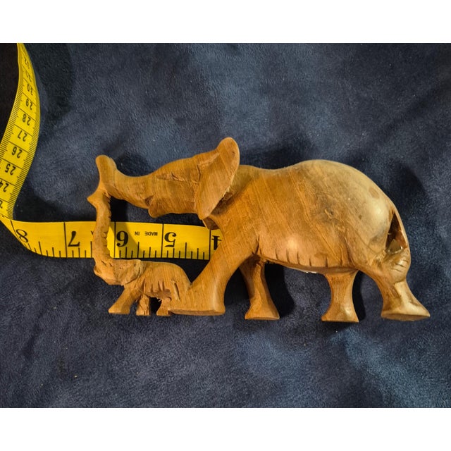 Vintage Mid-Century Kenyan Hand-Carved Hardwood Elephant Mother & Baby Figurine For Sale In Palm Springs - Image 6 of 7