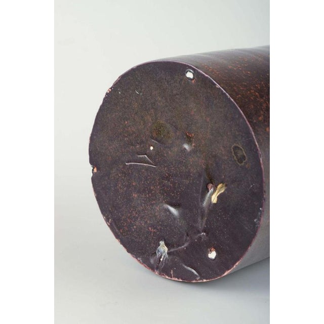 Tall European Cylindrical Deep Violet Glazed Studio Pottery Vase For Sale - Image 4 of 5