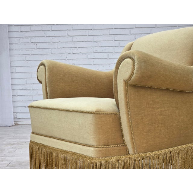 1970s Danish Armchair with Velour Upholstery and Oak Legs, 1970s For Sale - Image 5 of 18