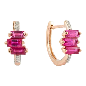 Minimalist Ruby Diamond Huggie Earrings in 18k Solid Rose Gold - 2 Pieces