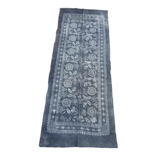 Vintage Silver Gray Batik Table Runner Throw For Sale