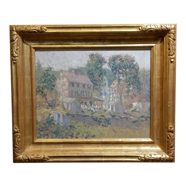 Edwin Roscoe Shrader -Rural Farmhouse - Oil Painting -California Pointillism For Sale