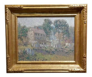 Edwin Roscoe Shrader -Rural Farmhouse - Oil Painting -California Pointillism