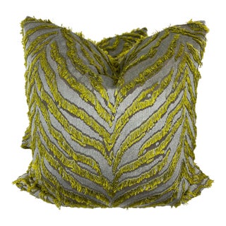 Jim Thompson "Tigris Shag Velvet" in Charteuse 22" Pillows-A Pair For Sale