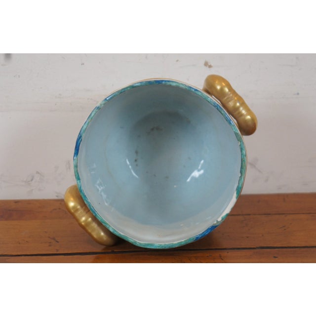 Late 20th Century Late 20th Century Italian Lowestoft Reproduction Mottahedeh Parrot Bird Cache Pot Vase Planter For Sale - Image 5 of 13