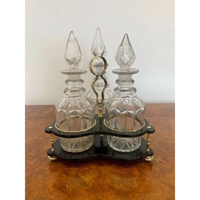 Antique Victorian Decanter Stand with Three Original Cut Glass Decanters, 1860, Set of 4 For Sale - Image 6 of 6