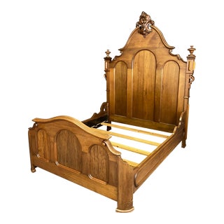 C1870 Solid Walnut Heavily Carved Full Bed Frame For Sale