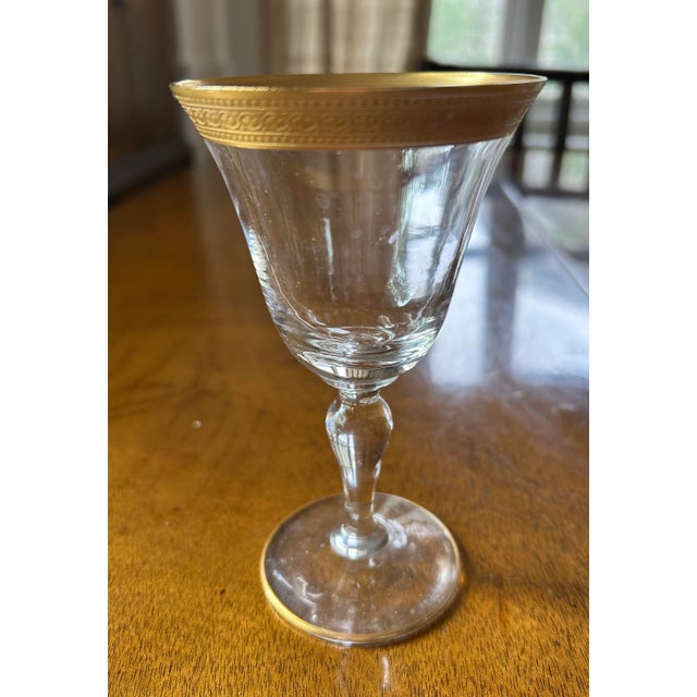 The Glastonbury-Lotus “Bracelet" pattern.Gold Encrusted Crystal small wine glasses Set of 9 wine/brandy glasses is a...