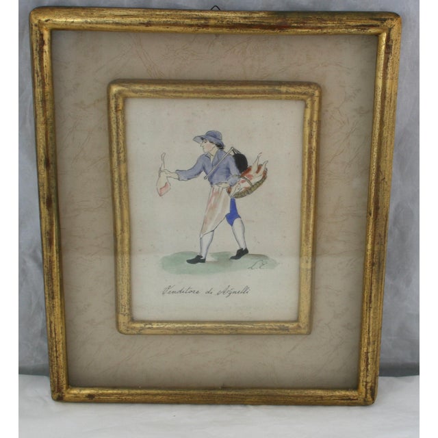 Antique Original Signed Italian Watercolor "Venditore di Agnelli" Framed & Matted This Italian street cries watercolor was...