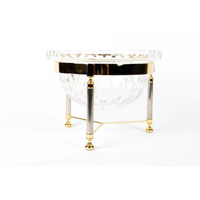 Mid 20th century modern cut-crystal ice bucket /Champagne cooler with gilded brass stand holder. The cooler/ice bucket...