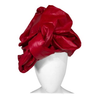 Bill Cunningham William J. Red Leather Turban Style Hat For Sale