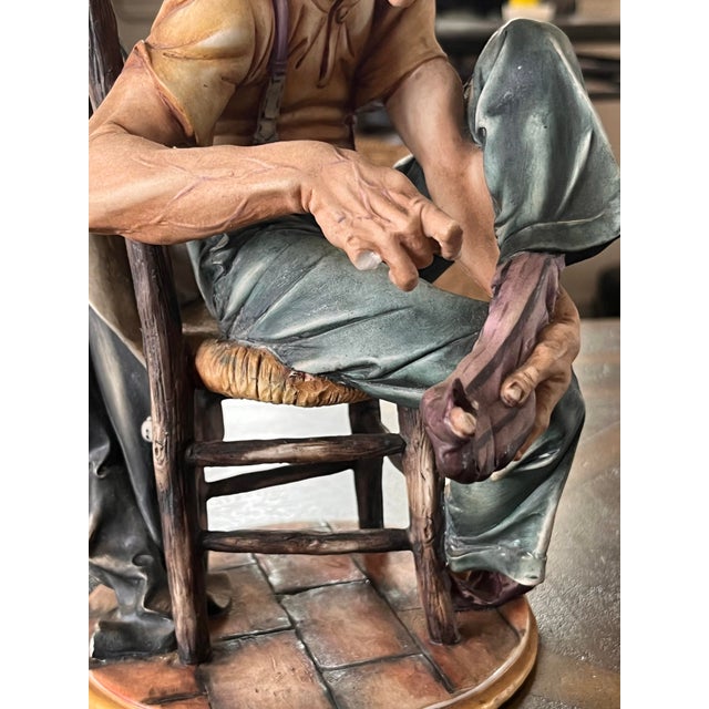 Almond 1970s Capodimonte 10" Man Mending Sock Figurine, Small Flaws For Sale - Image 8 of 9