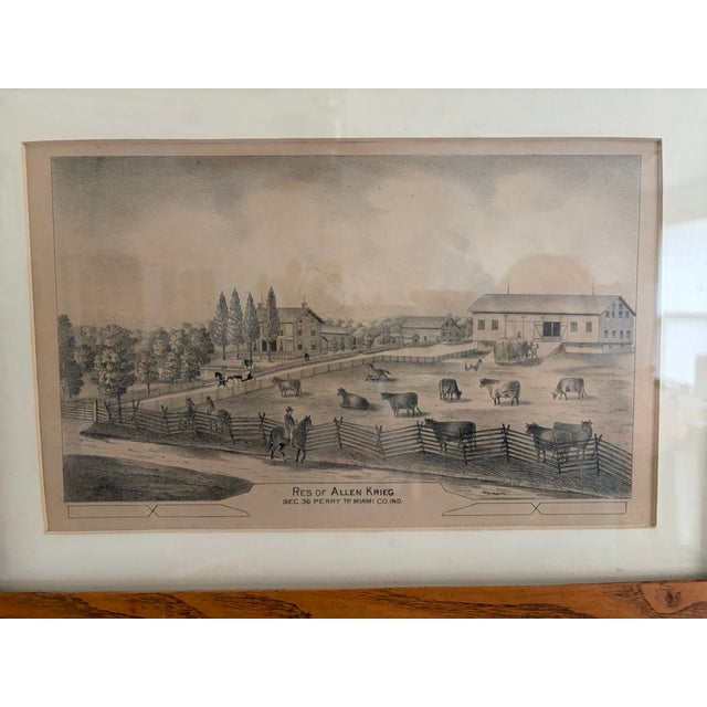 Antique “Residence of Allen Krieg” Farm Print – Solid Wood Framed Americana Scene For Sale - Image 9 of 13
