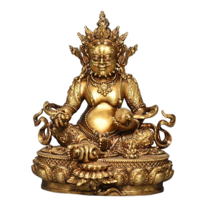 Vintage Gilt Bronze Yellow Jambhala Statue God of Wealth Altar Sculpture 4.3"