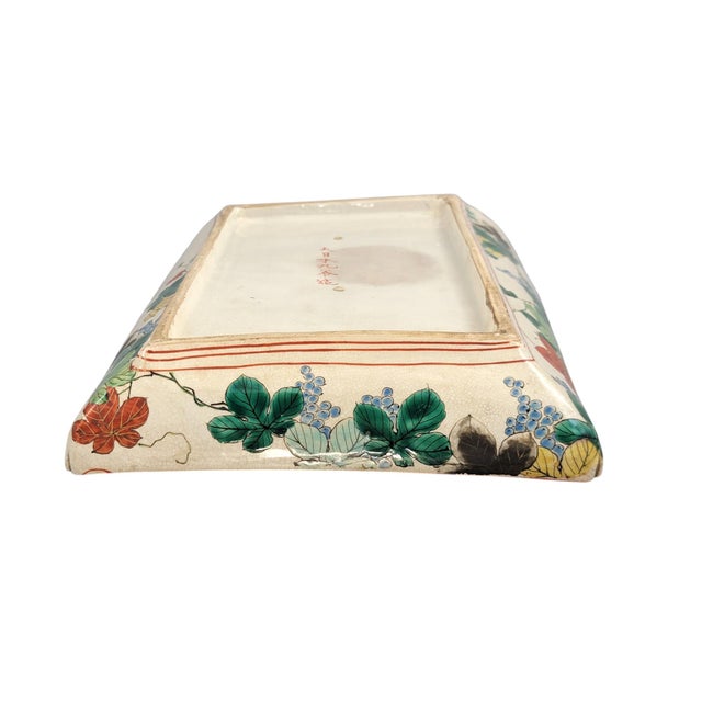 Ceramic Meiji Rectangular Kutani Platter with Gilt Kinrande and Moriage Peonies For Sale - Image 7 of 16