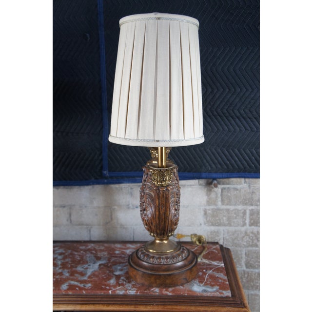 Wood Set of 2 Maitland Smith Neoclassical Acanthus Carved Candlestick Buffet Table Lamps For Sale - Image 7 of 12