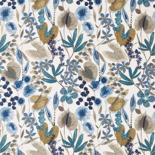 Harlequin Nalina Fabric in Indigo/Mustard/Stone For Sale