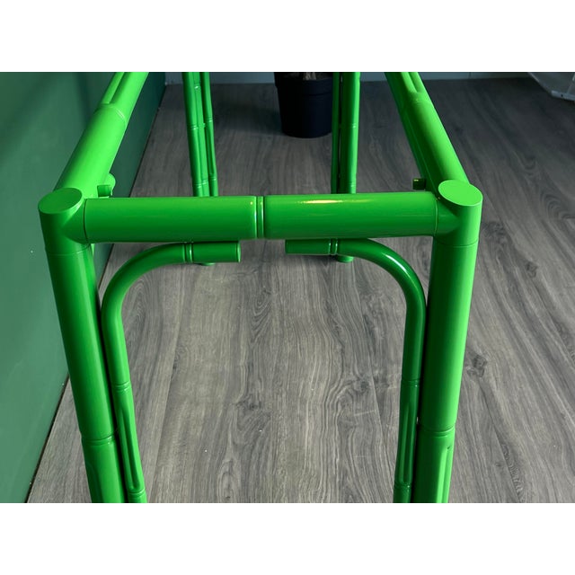 Late 20th Century Faux Bamboo High Gloss Green Lacquered Console For Sale In Miami - Image 6 of 16
