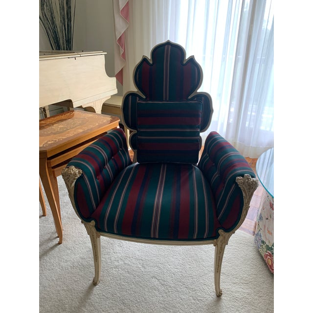 Duetsch Bros. Chicago - ~1960 crafted Maple Leaf style chairs - reupholstered in green "ribbon candy" stripe - 2 chairs -...