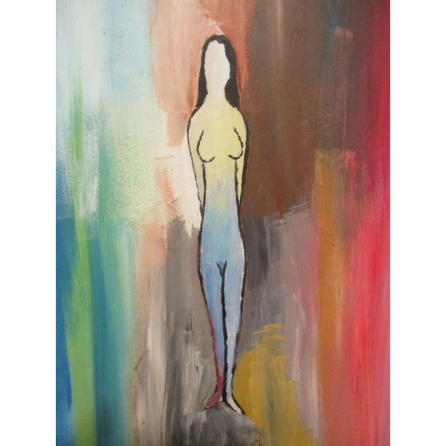Mid-Century Modern Mid 20th Century Expressionist Style Figurative Acrylic Painting, Framed For Sale - Image 3 of 6