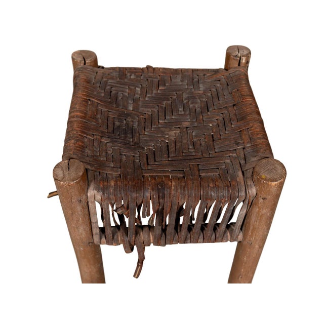 1910s Antique Woven Leather Stool For Sale - Image 5 of 5