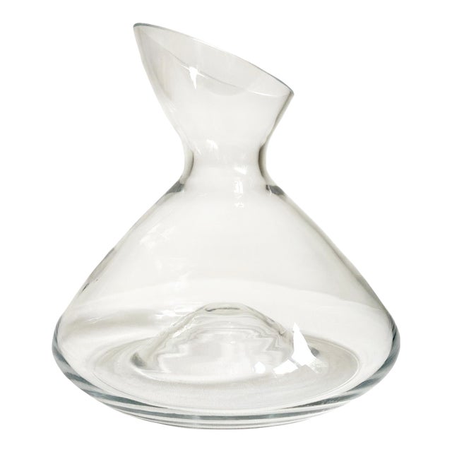1950s Contemporary Wide Base Clear Glass Wine & Spirits Decanter For Sale