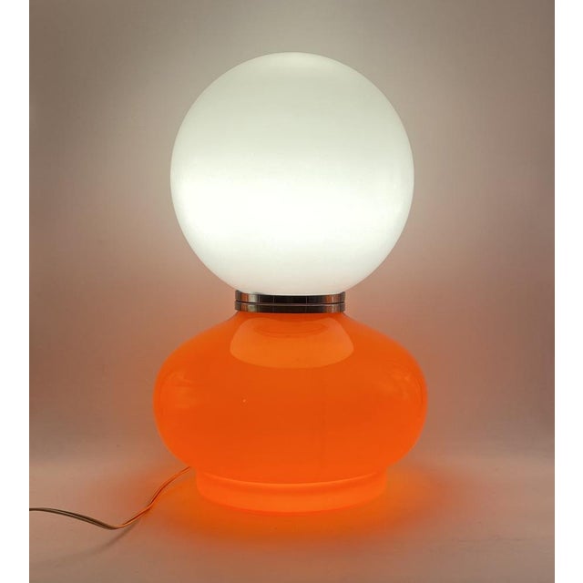 Space Age Murano glass table lamp. Attrib. to Mazzega, Italy 1970s Opaline half white glass and red glass. Chromed...