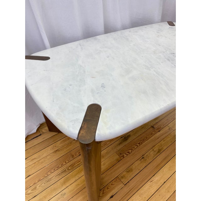 Contemporary Harp & Finial Noland Attributed Dining Table With Marble Top For Sale - Image 3 of 6