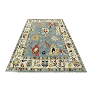 Oushak Rug 9′ X 11’11” Blue Wool Traditional Hand-Knotted Oriental Carpet