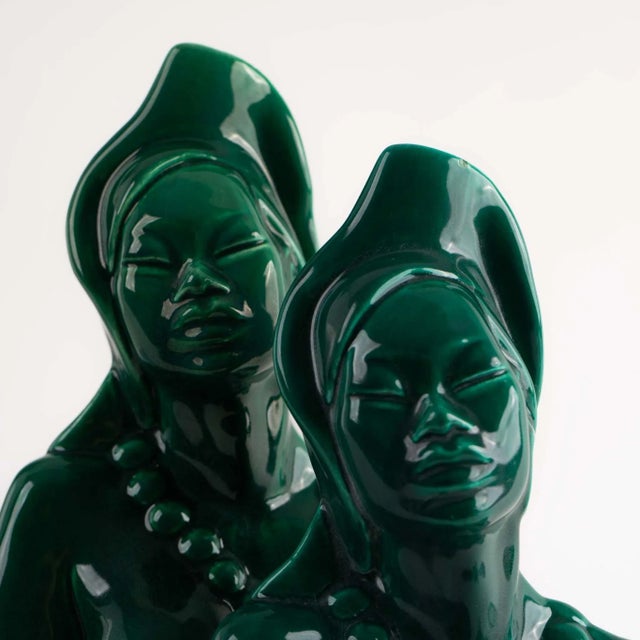 Emerald Green Ceramic Goddess Bust Figures - Pair For Sale - Image 12 of 12