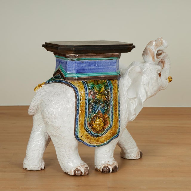 Vintage Italian Glazed Terra Cotta Elephant Stand For Sale In West Palm - Image 6 of 10