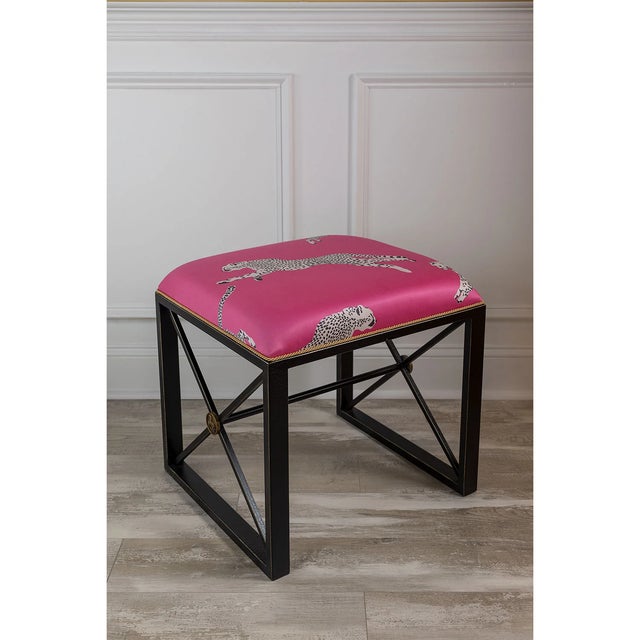 2020s Scalamandre Maison by Port 68 Medallion Black with Leaping Cheetah Bubblegum Single Bench For Sale - Image 5 of 9