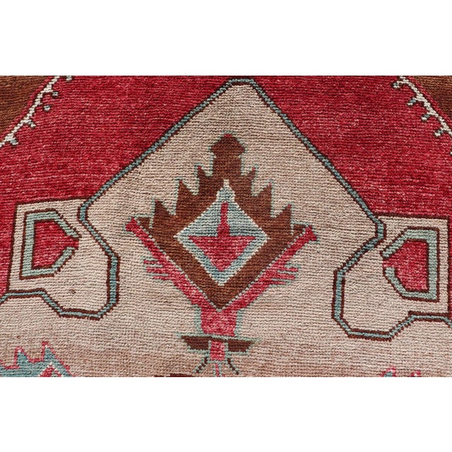 Large Vintage Turkish Oushak Rug With Warm Red, Taupe, and Soft Aqua Accents 7'9 X 15'5 For Sale - Image 12 of 16